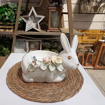 Конфетница Кролик цветочный белый 18*21см фото, картинки