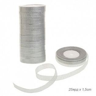 Лента органза декоративная 25ярд х 1,5см / S632 серебро фото