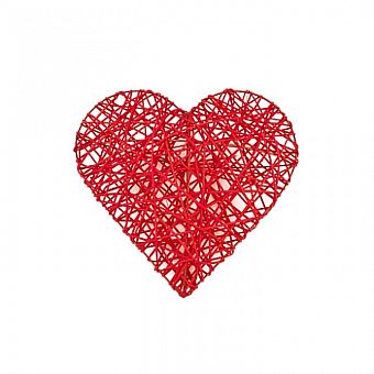 Сердце объемное плетеное из ротанга 20х20х6см красное фото, картинки